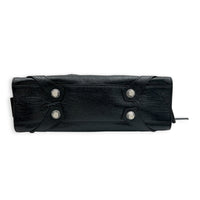 City Top Handle Bag Small Noir in Distressed Leather, Silver hardware