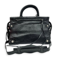 City Top Handle Bag Small Noir in Distressed Leather, Silver hardware