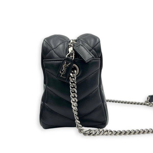 LouLou Camera Bag Small Noir in Lambskin, Silver hardware
