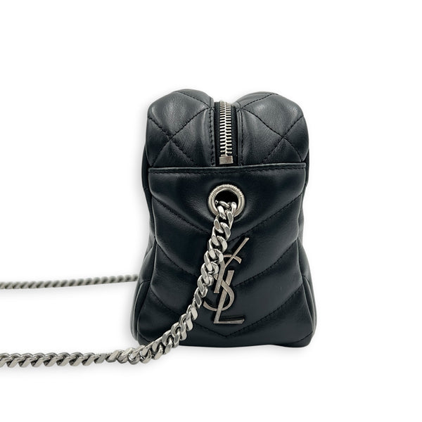 LouLou Camera Bag Small Noir in Lambskin, Silver hardware