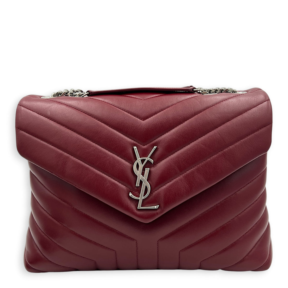 Loulou Shoulder Bag Medium Rouge Eros in Lambskin, Silver hardware