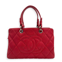 CC Tote Bag Red in Caviar Leather, Silver hardware