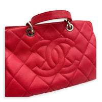 CC Tote Bag Red in Caviar Leather, Silver hardware