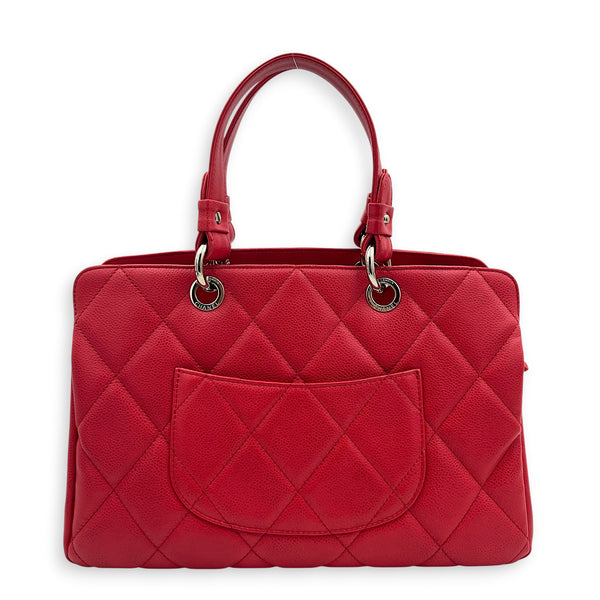 CC Tote Bag Red in Caviar Leather, Silver hardware