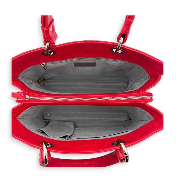 CC Tote Bag Red in Caviar Leather, Silver hardware