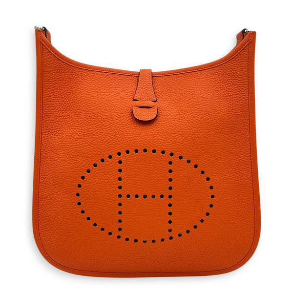 Evelyne III 29 Orange Crossbody Bag in Clemence, Palladium hardware