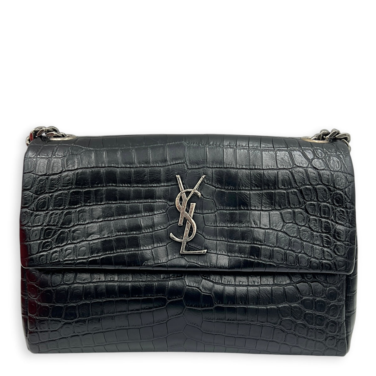 West Hollywood  Shoulder Bag Black in Crocodile Embossed Calfskin, Silver hardware