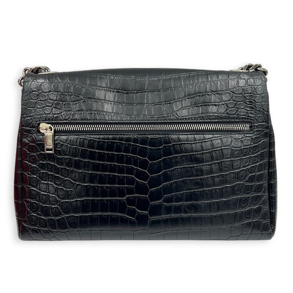 West Hollywood  Shoulder Bag Black in Crocodile Embossed Calfskin, Silver hardware