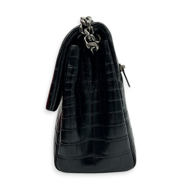 West Hollywood  Shoulder Bag Black in Crocodile Embossed Calfskin, Silver hardware