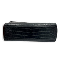 West Hollywood  Shoulder Bag Black in Crocodile Embossed Calfskin, Silver hardware