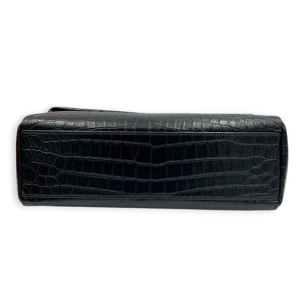 West Hollywood  Shoulder Bag Black in Crocodile Embossed Calfskin, Silver hardware