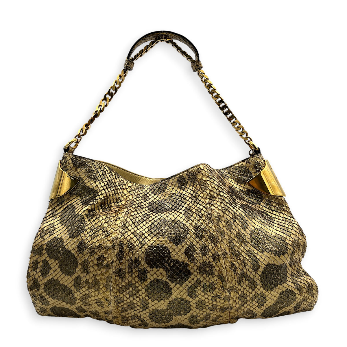 1970 Shoulder Bag Gold in Python Leather, Gold hardware