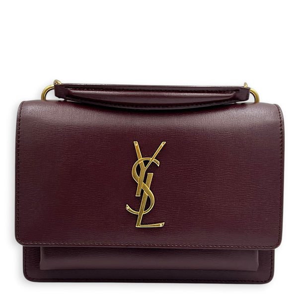 Sunset Shoulder Bag Small Bordeaux in Calfskin, Gold hardware