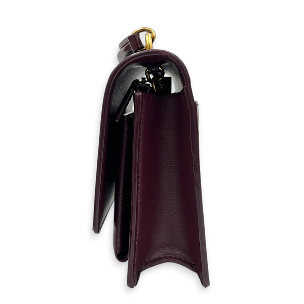 Sunset Shoulder Bag Small Bordeaux in Calfskin, Gold hardware