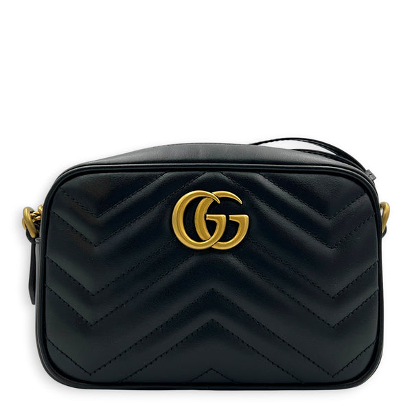 GG Marmont Crossbody Bag Mini Black in Calfskin, Antique Brass hardware