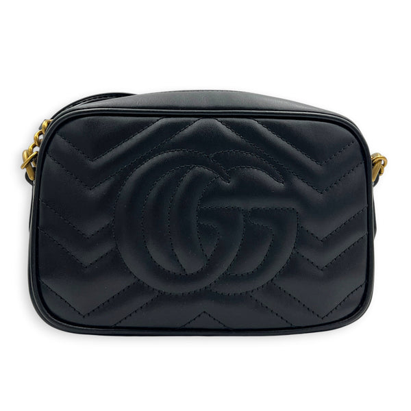 GG Marmont Crossbody Bag Mini Black in Calfskin, Antique Brass hardware