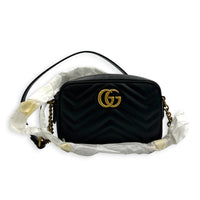 GG Marmont Crossbody Bag Mini Black in Calfskin, Antique Brass hardware