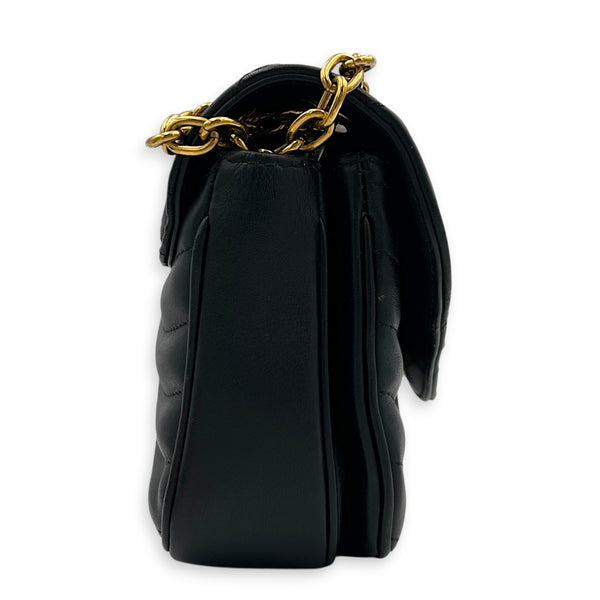 New Wave Shoulder Bag MM Black in Calfskin, Gold hardware