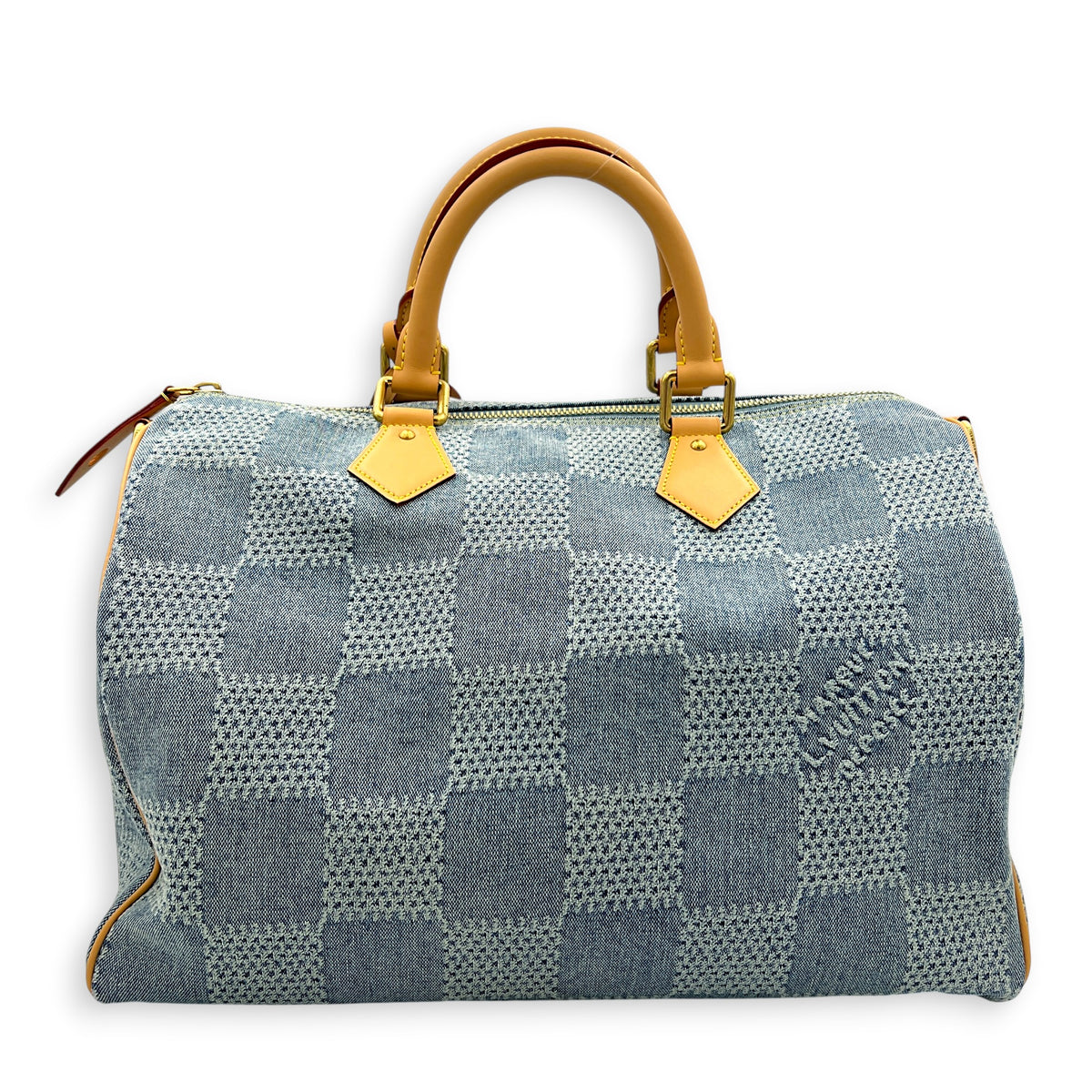 Speedy Top Handle Bag 40 Damier Giant Denim in Denim, Gold hardware