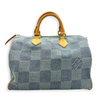 Speedy Top Handle Bag 40 Damier Giant Denim in Denim, Gold hardware