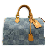 Speedy Top Handle Bag 40 Damier Giant Denim in Denim, Gold hardware