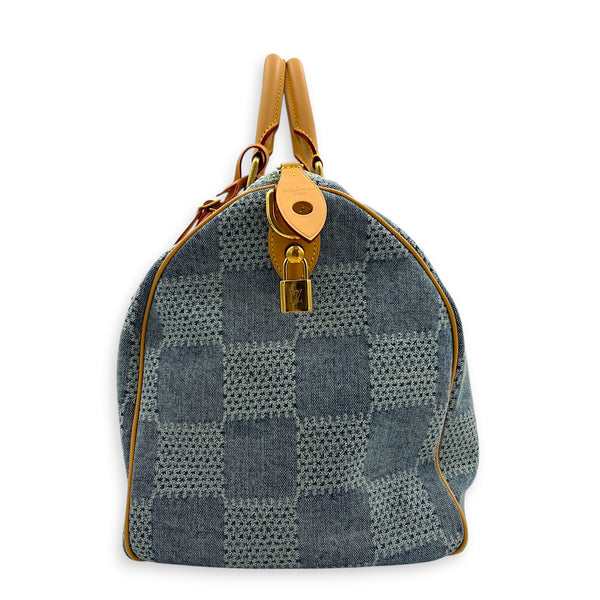 Speedy Top Handle Bag 40 Damier Giant Denim in Denim, Gold hardware