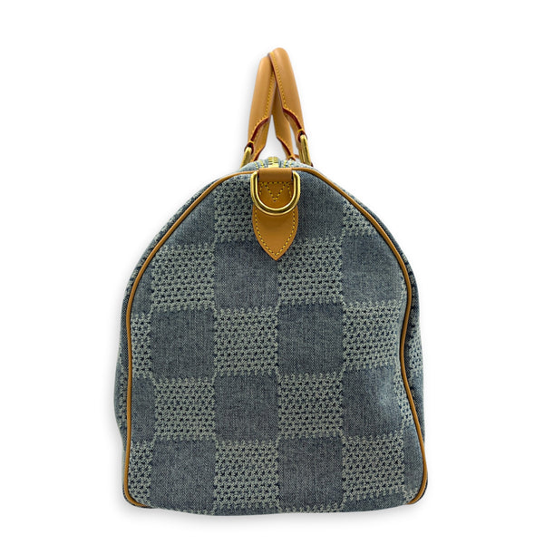 Speedy Top Handle Bag 40 Damier Giant Denim in Denim, Gold hardware