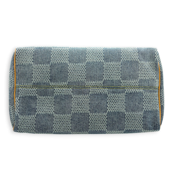 Speedy Top Handle Bag 40 Damier Giant Denim in Denim, Gold hardware