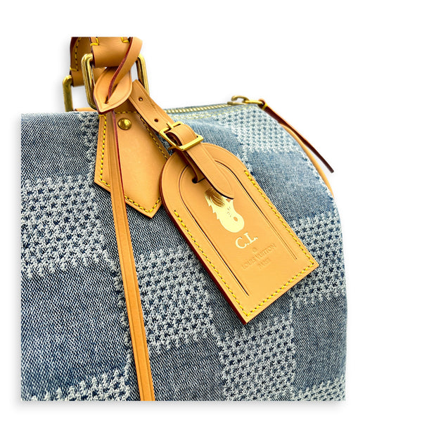 Speedy Top Handle Bag 40 Damier Giant Denim in Denim, Gold hardware
