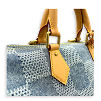 Speedy Top Handle Bag 40 Damier Giant Denim in Denim, Gold hardware