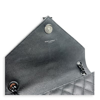 Envelope Black Shoulder Bag in Caviar Leather, Gunmetal hardware