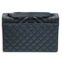 Envelope Black Shoulder Bag in Caviar Leather, Gunmetal hardware
