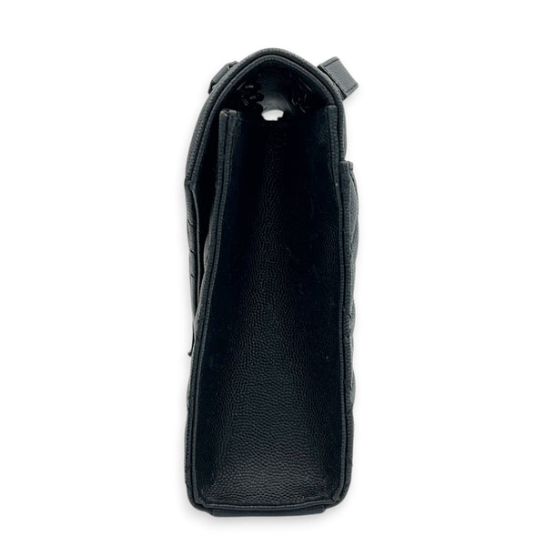Envelope Black Shoulder Bag in Caviar Leather, Gunmetal hardware