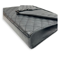 Envelope Black Shoulder Bag in Caviar Leather, Gunmetal hardware