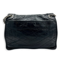 Niki Shoulder Bag Medium Black in Distressed Leather, Gunmetal hardware