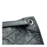 Niki Shoulder Bag Medium Black in Distressed Leather, Gunmetal hardware