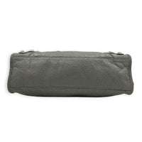 City Small Grey Shoulder Bag in Distressed Leather, Silver hardware