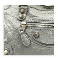 City Small Grey Shoulder Bag in Distressed Leather, Silver hardware