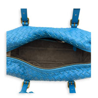 Intrecciato Top Handle Bag Cobalt Blue in Intrecciato Leather, Antique Brass hardware