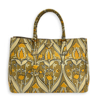 Galleria Floral Yellow Tote Bag in Saffiano Leather, Gold hardware