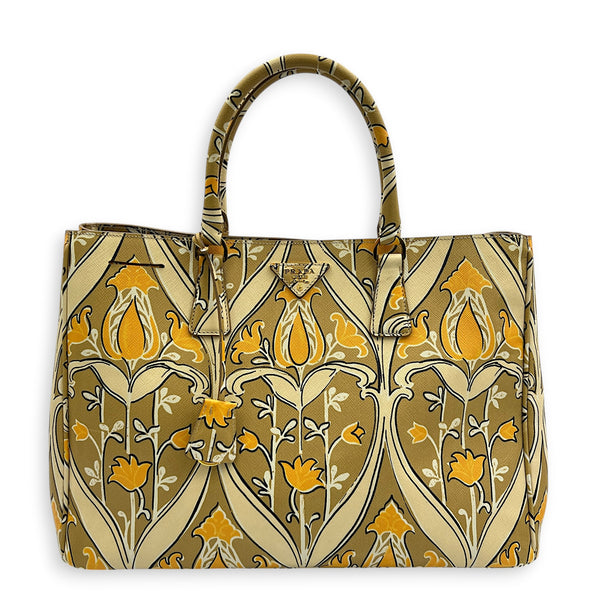 Galleria Floral Yellow Tote Bag in Saffiano Leather, Gold hardware