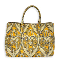 Galleria Floral Yellow Tote Bag in Saffiano Leather, Gold hardware