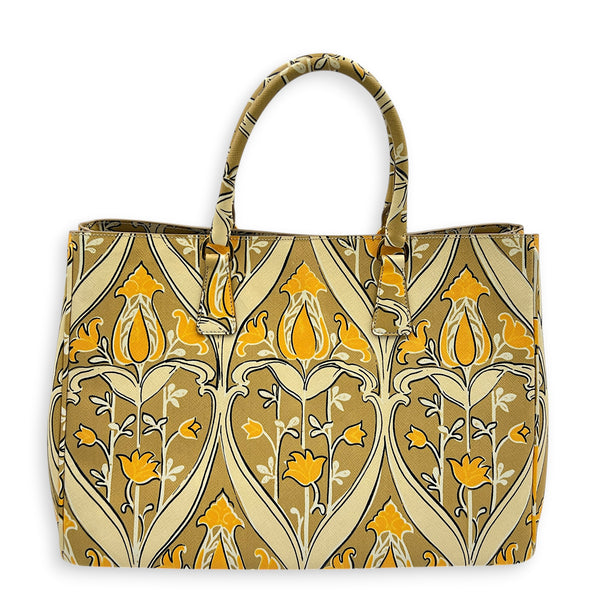 Galleria Floral Yellow Tote Bag in Saffiano Leather, Gold hardware