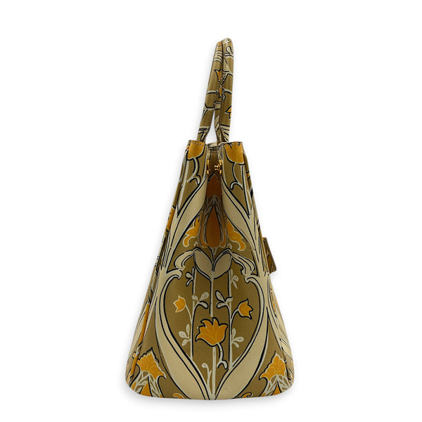 Galleria Floral Yellow Tote Bag in Saffiano Leather, Gold hardware