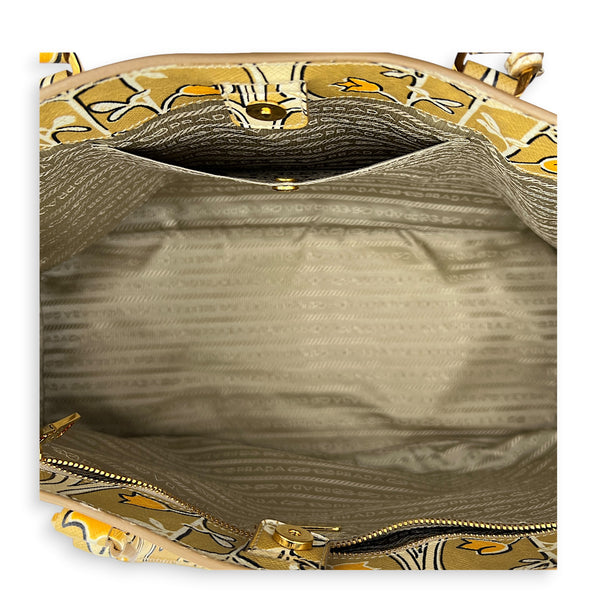 Galleria Floral Yellow Tote Bag in Saffiano Leather, Gold hardware