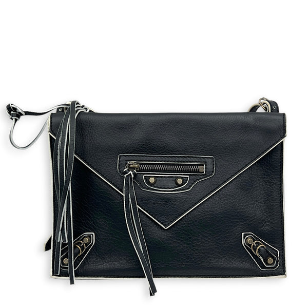 Papier Triple XS Black Crossbody Bag in Calfskin, Brass hardware