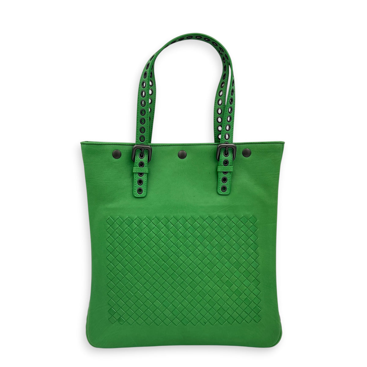 Intrecciato Esperanza Green Tote Bag in Intrecciato Leather, Gunmetal hardware