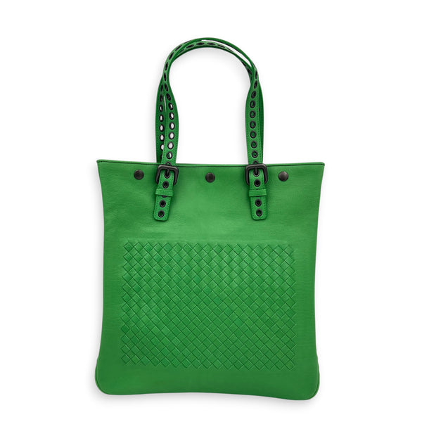 Intrecciato Esperanza Green Tote Bag in Intrecciato Leather, Gunmetal hardware