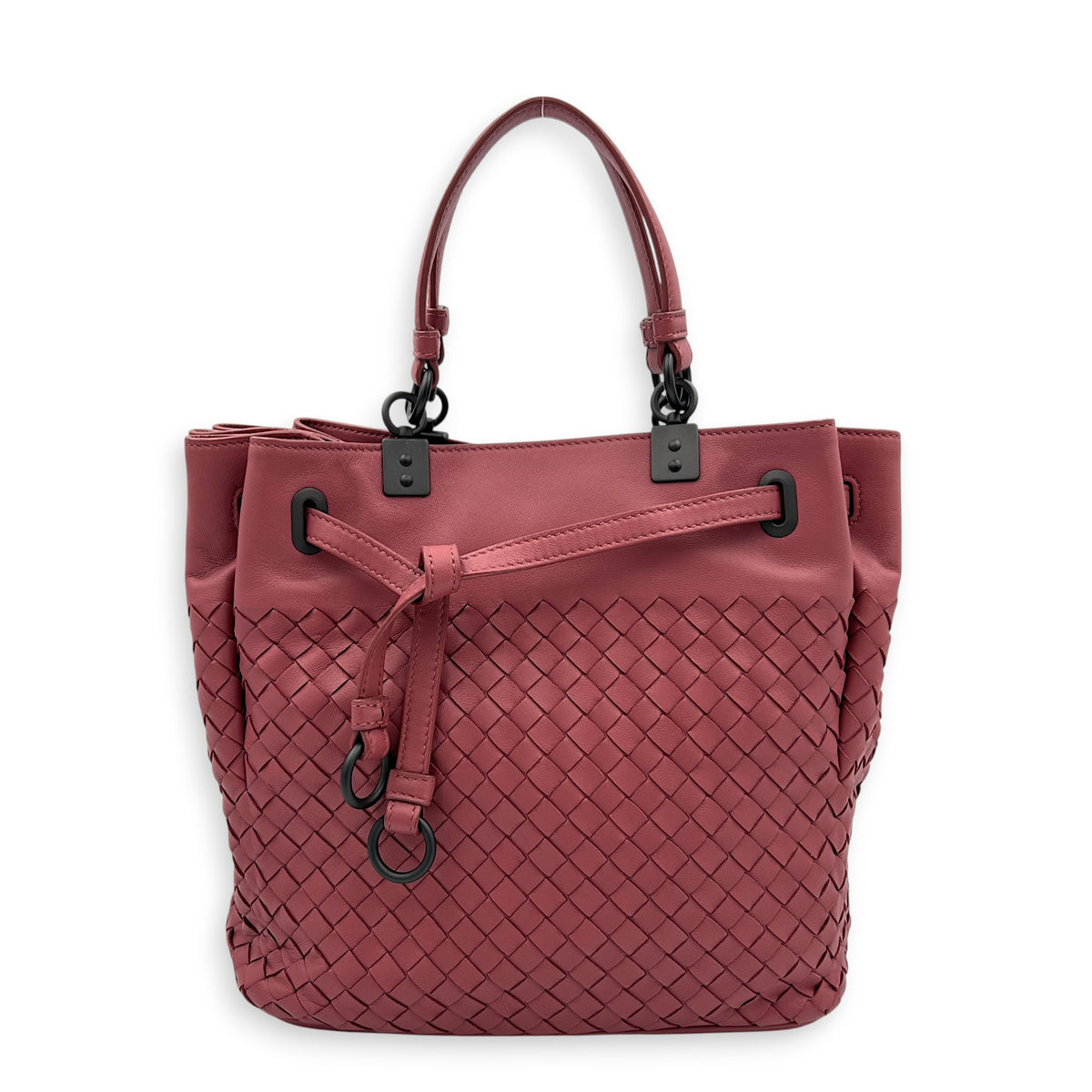 Intrecciato 2 Way Pink Top Handle Bag in Intrecciato Leather, Gunmetal hardware