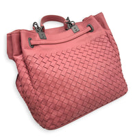 Intrecciato 2 Way Pink Top Handle Bag in Intrecciato Leather, Gunmetal hardware
